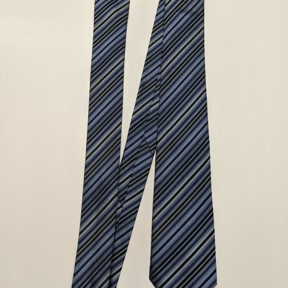 Calvin Klein Striped Silk Necktie Black and Blue S - Picture 6 of 6